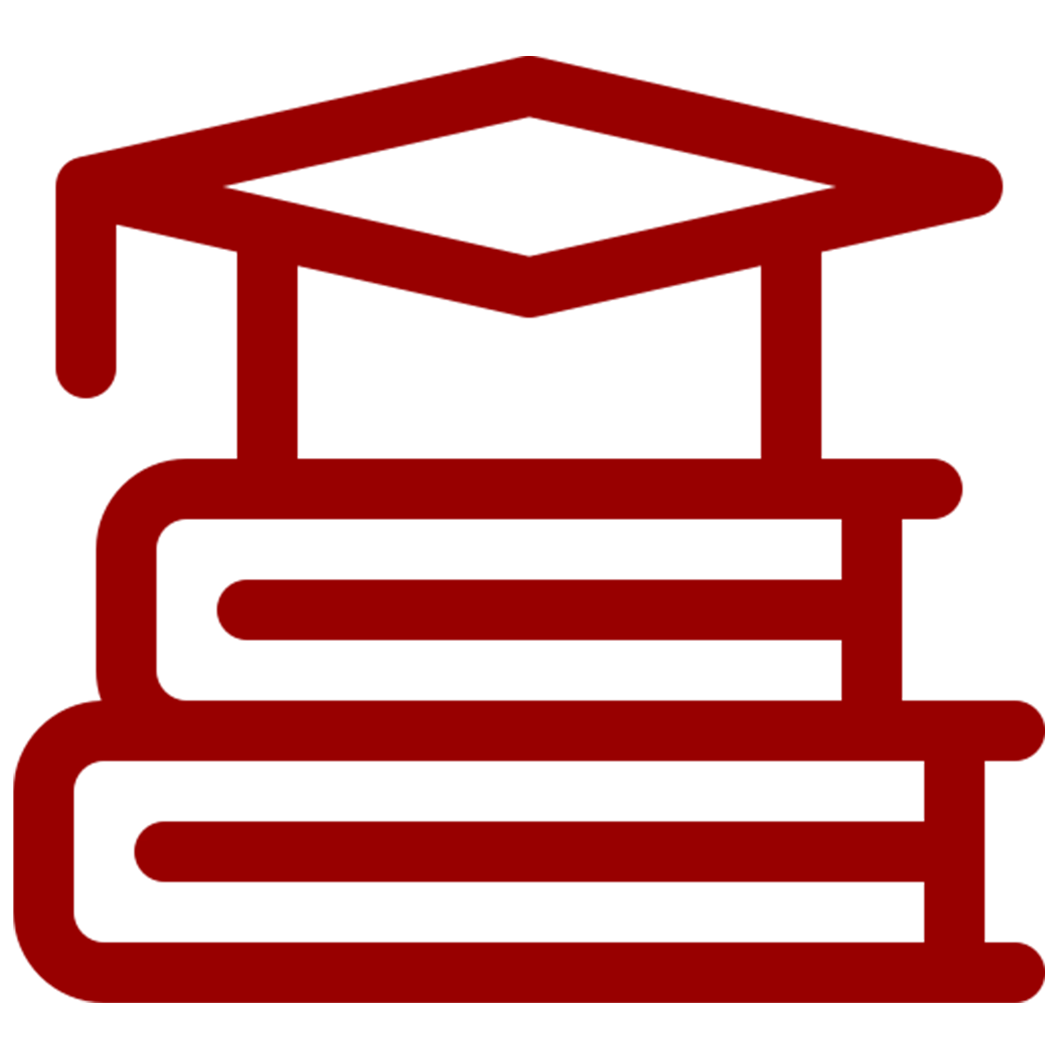 Icon showing a stack of books with a graduation cap on top