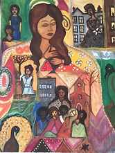 Coloroful painting of women in comtemplation 