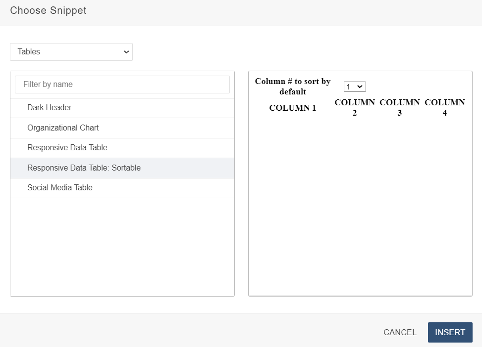 sorted responsive table