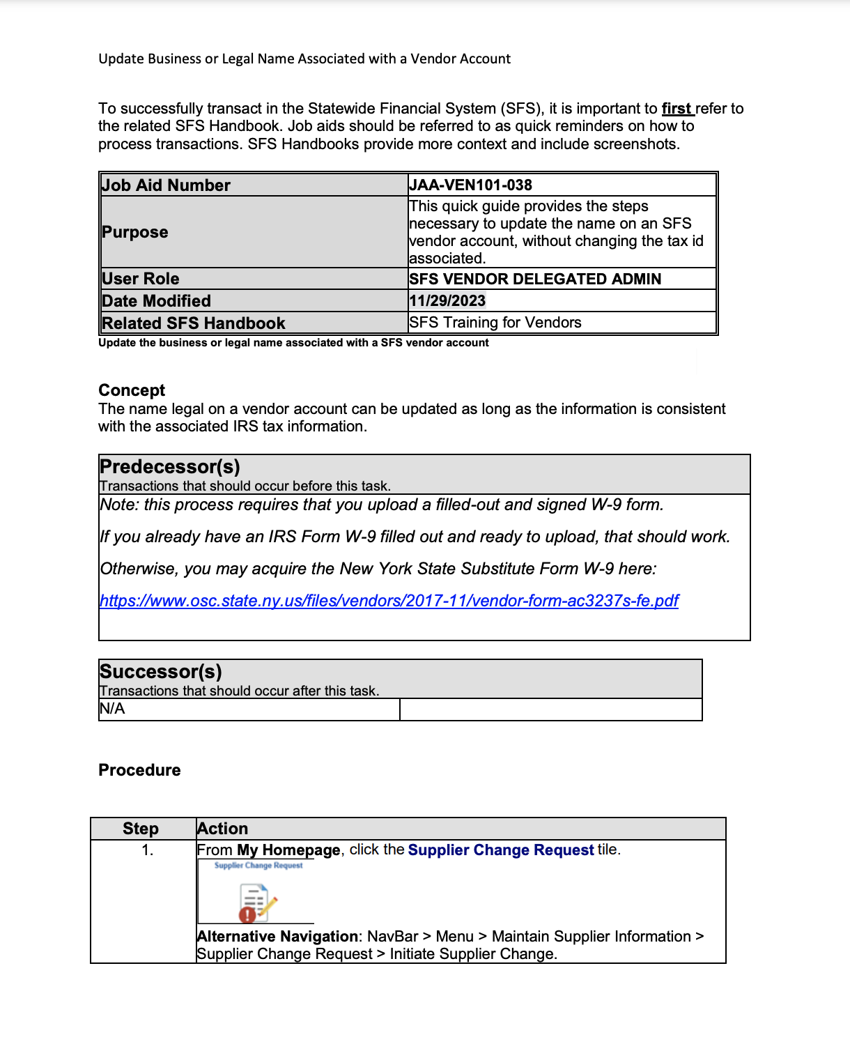 Update Business or Legal Name Associated with a Vendor Account