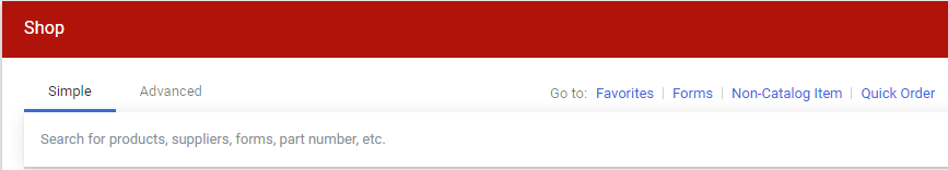 Go to: items showing, from left to right, advanced search, favorites, forms, non-catalog item, and quick order
