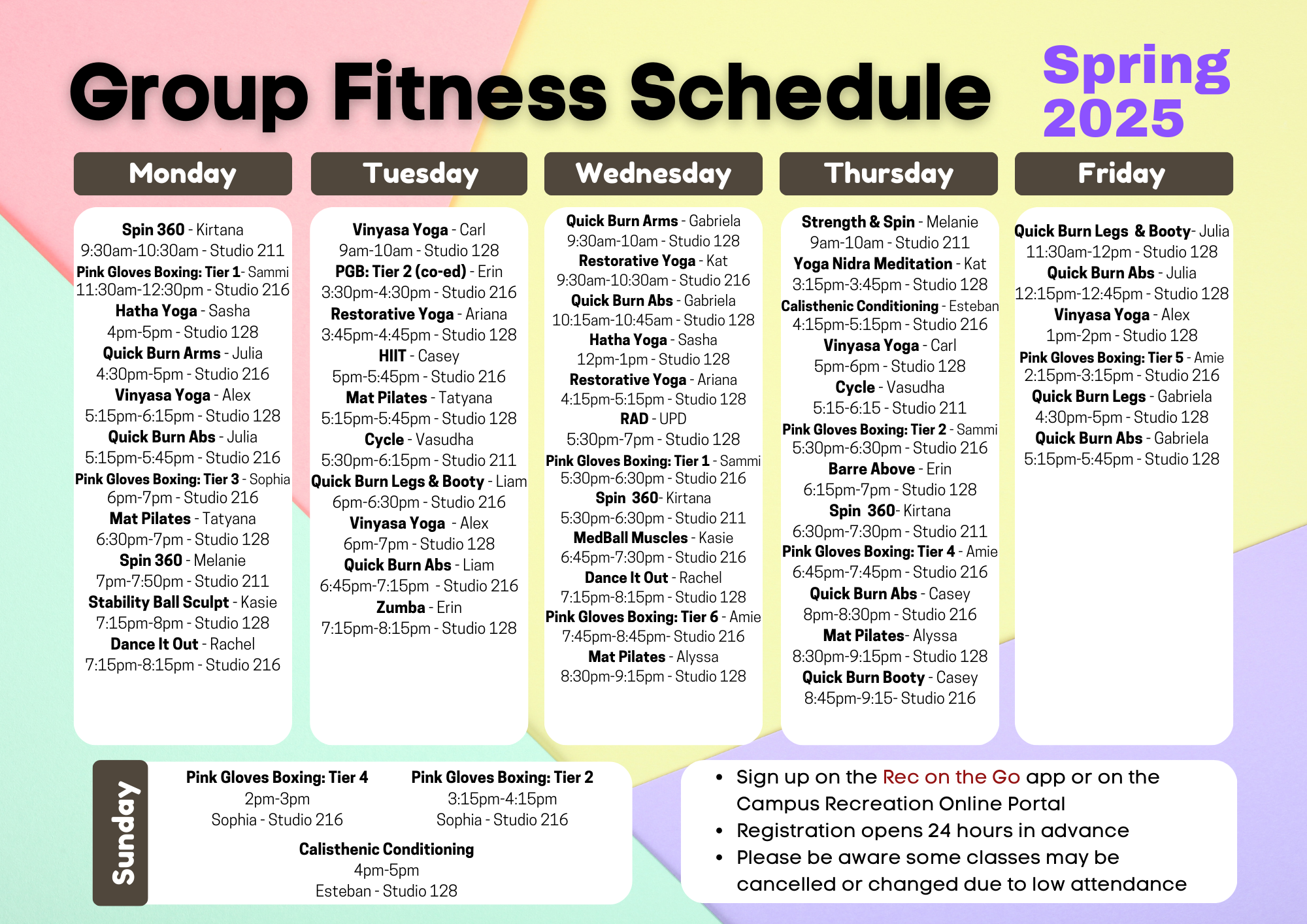 Spring 2025  group fitness schedule