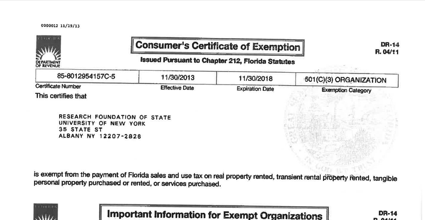 RF Tax Exemption Certificates for Various Other States